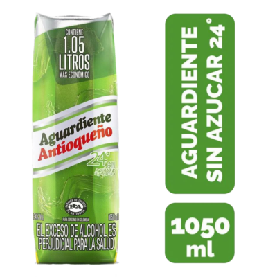AGUARDIENTE ANTIOQUEÑO VERDE SIN AZUCAR TETRAPACK 1,05 LITROS